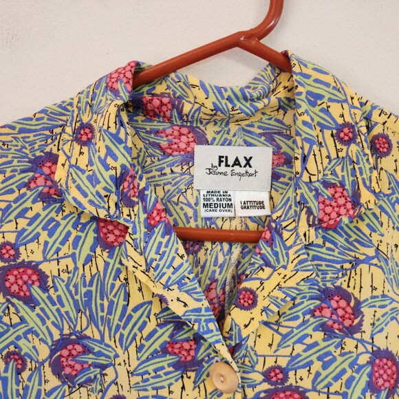 Flax By Jeanne Engelhart Hawaian Print Button Down Shirt Women M Tropical Resort - Picture 4 of 12